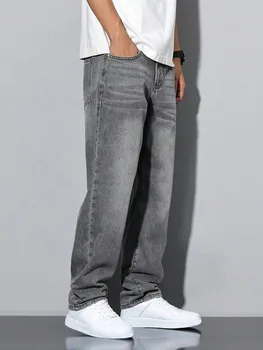 Men's straight skinny grey jeans, straight and simple design, suitable for daily wear in all seasons 5