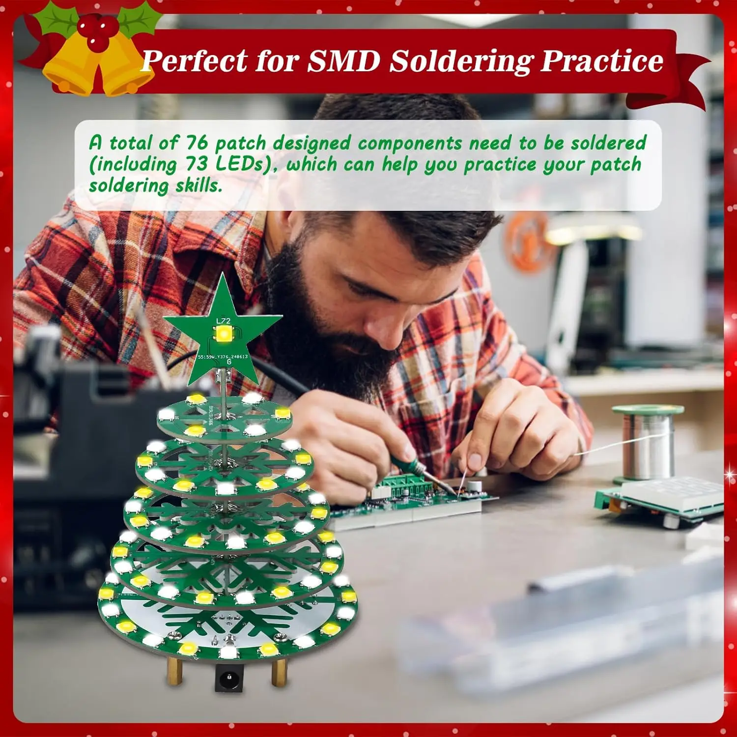 Christmas Tree Soldering Projects, WS2812B RGB LEDs Xmas Tree Soldering Practice Kit with Music