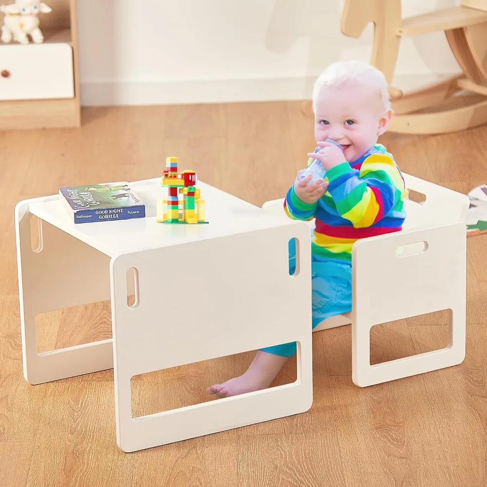 FUNLIO Montessori Weaning Table and Chair Set for Toddlers Age 1-3, Height Adjustable Toddler Table and Chair Set