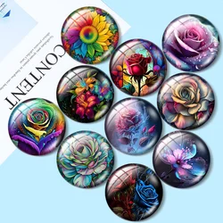 Beauty Colorful flower  12mm/18mm/20mm/25mm Round photo glass cabochon demo flat back Making findings