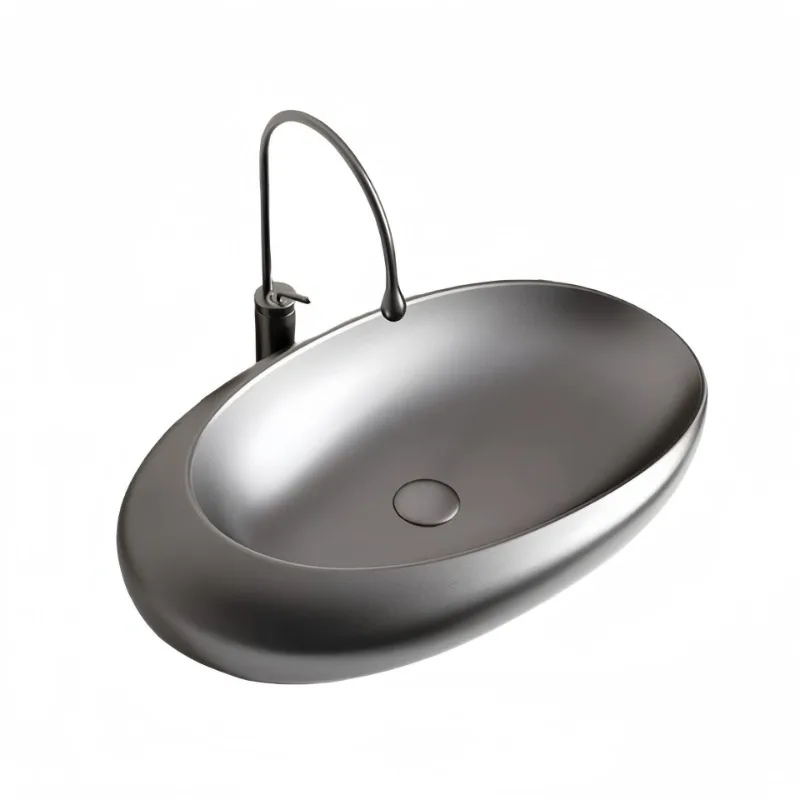 

Metal gun gray ceramic table basin oval household bathroom art washbasin