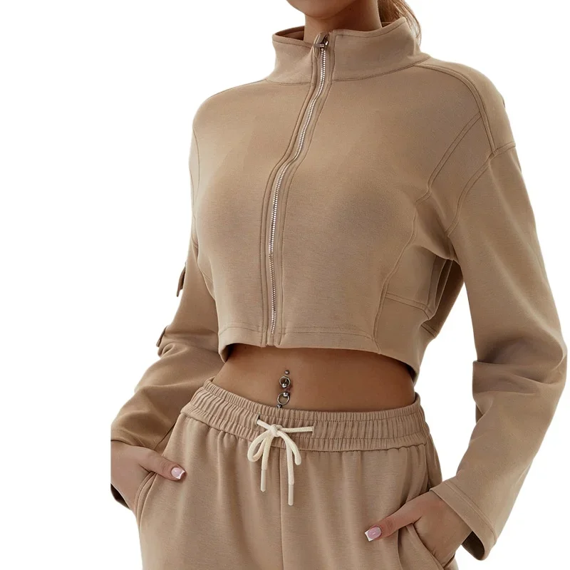 Women Loose Sweater Zipper Long-sleeve Tops Tracksuit Sports Sweatshirts Outfits Autumn and Winter Jogging Fitness Yoga Clothes