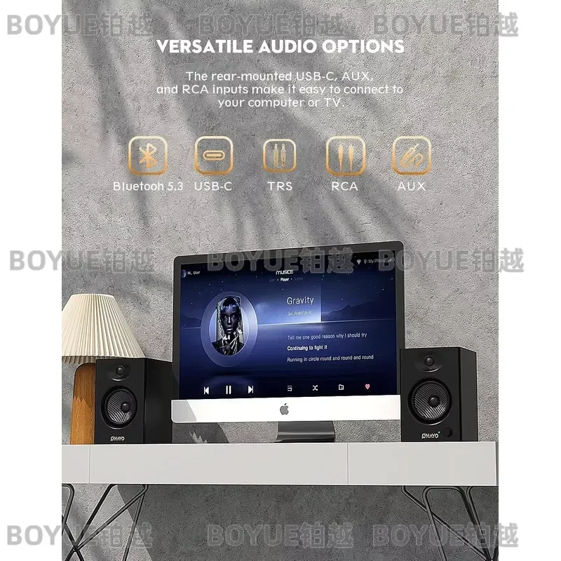 60W Bluetooth 5.3 Computer Speakers Stereo Soundbar for PC Laptop Gaming Music Desktop Audio System with Aux RCA Input view 5