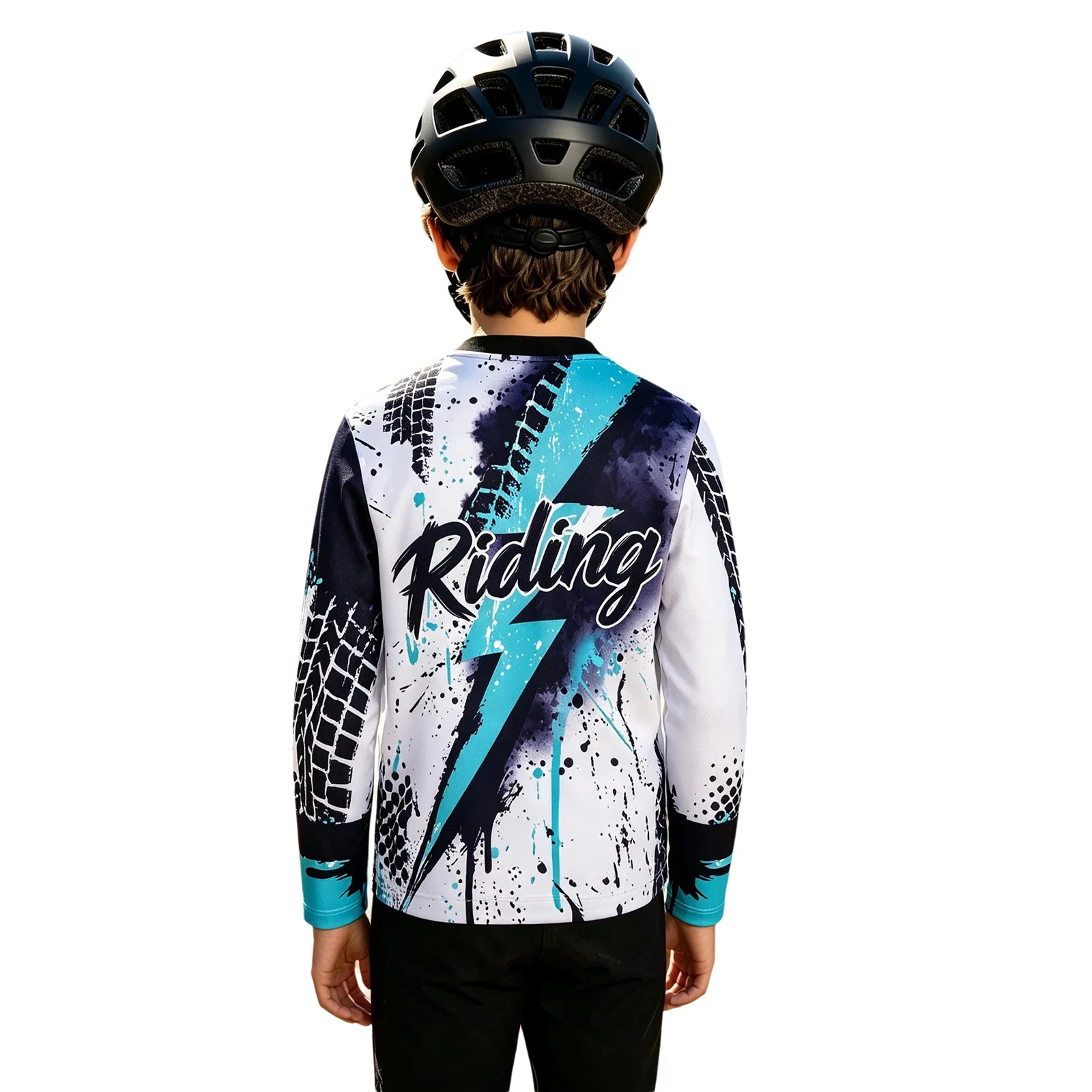 Jungen Dirt Bike Trikot Kinder Motocross Shirt Langarm Schnelltrocknend MTB Radsport-Oberteil Graffiti-Reifendruck Motocross-Trikot – Detail 7