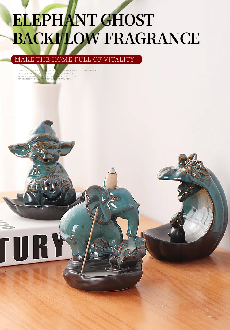 Ceramic European American Statue Backflow Incense Burner, Creative Beauty Elephant Backflow Incense Pedestal Fragrance Diffuser