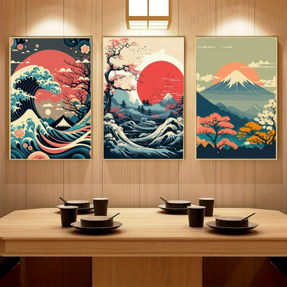 Japanese nature scenery wall art, vintage scenery canvas poster, ideal gift for bedroom living room hallway, unframed