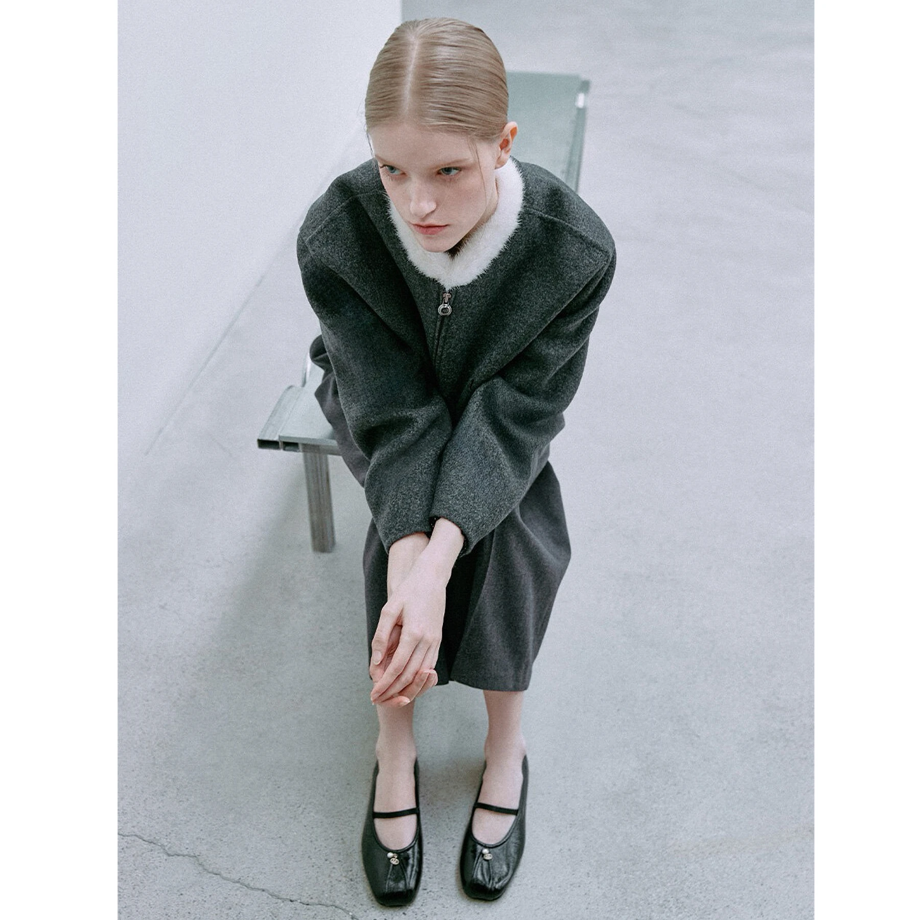 Abnehmbarer echter Nerzpelzkragen rund Ne ort Woolen Jaet Lemon Cheese MIN25 Winter Damen Faion Commute Sle Coat