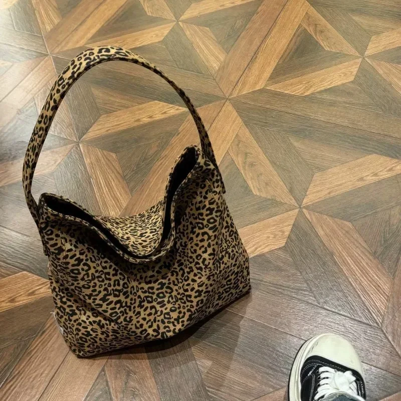 Oversized leopardo imprime sacos de ombro para mulheres lona deformável grande capacidade totes compras 2024 inverno novas bolsas luxo