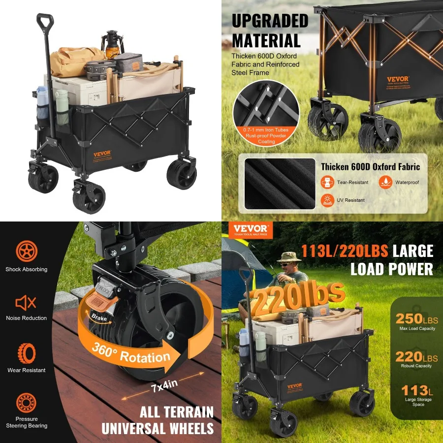 

Collapsible Folding Wagon 113 L Beach Wagon Cart with AllTerrain Wheels Heavy Duty Folding Wagon Cart Max 250 lbs with Drink H