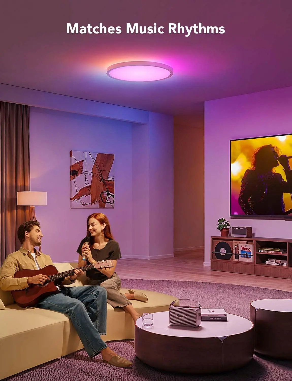 Smart RGBIC LED Ceiling Light, 2400LM Flush Mount Fixture with Alexa Control, Adjustable Colors for Bedroom and Living Room