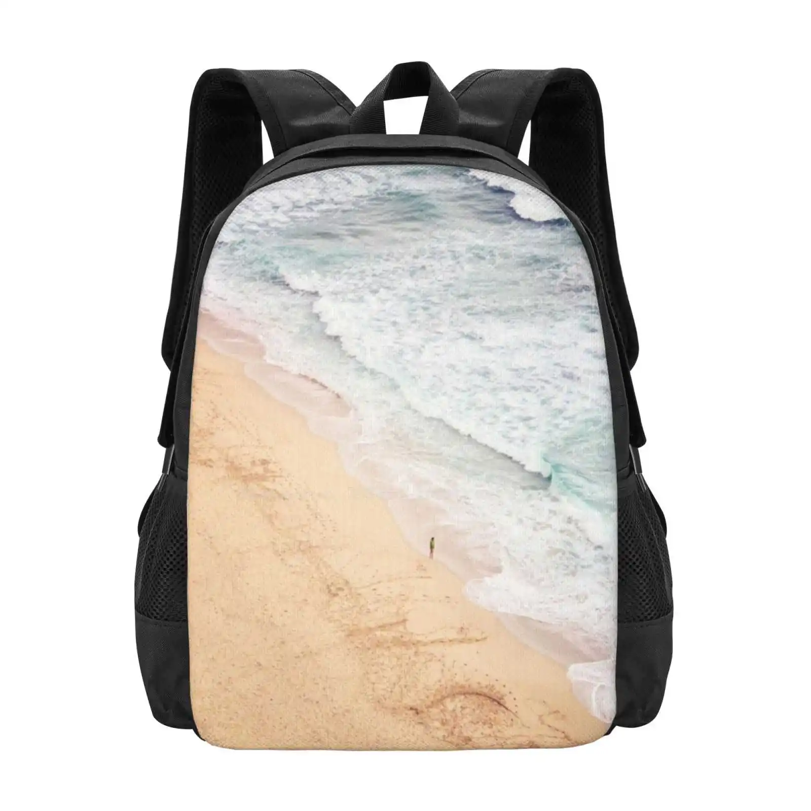 View Of Pedn Vounder. Teen College Student Backpack Pattern Design Bags Seascape Beach Sandy Uk Cornwall Pedn Vounder Lone