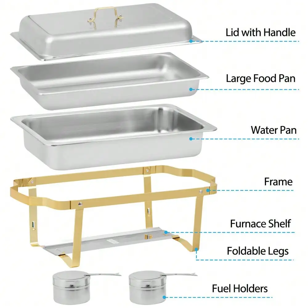 4 Pack 8 Qt Chafing Dishes Gold&Silver Color Buffet Warmer for Restaurant Party