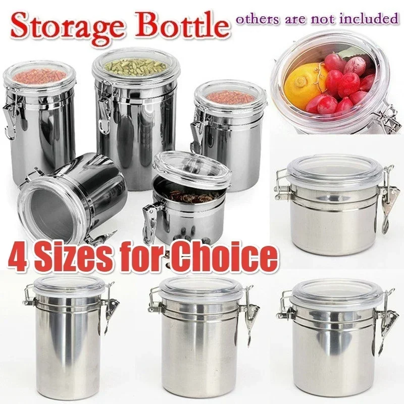 1PC Storage Bottles Stainless Steel Sealed Canister Coffee Flour Sugar Container Holder Can Home Storage Food Storage Containers