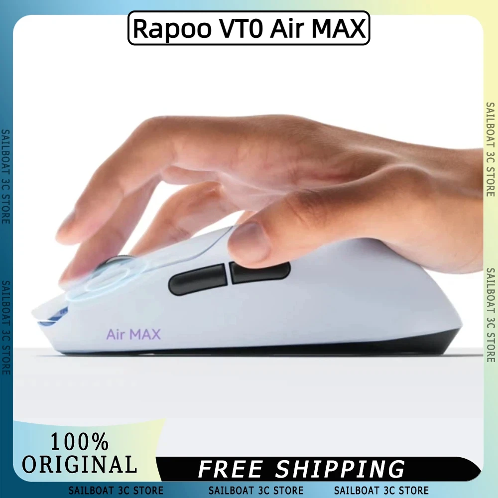 Rapoo VT0 Air MAX Wireless Mouse PAW3950 Ultimate 8k 45000DPI 750IPS 39g Lightweight Ergonomic Gaming Mouse for Windows MacOS PC