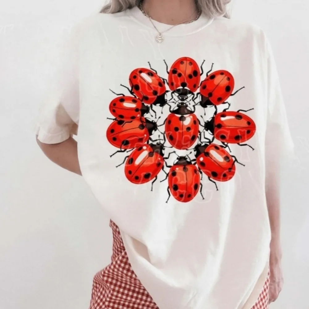 Ladybug Graphic Tee Insect Mandala Art Shirt Bug Lover Gift Nature Aesthetic Cottagecore Tee Vintage Botanical Unisex Shirt