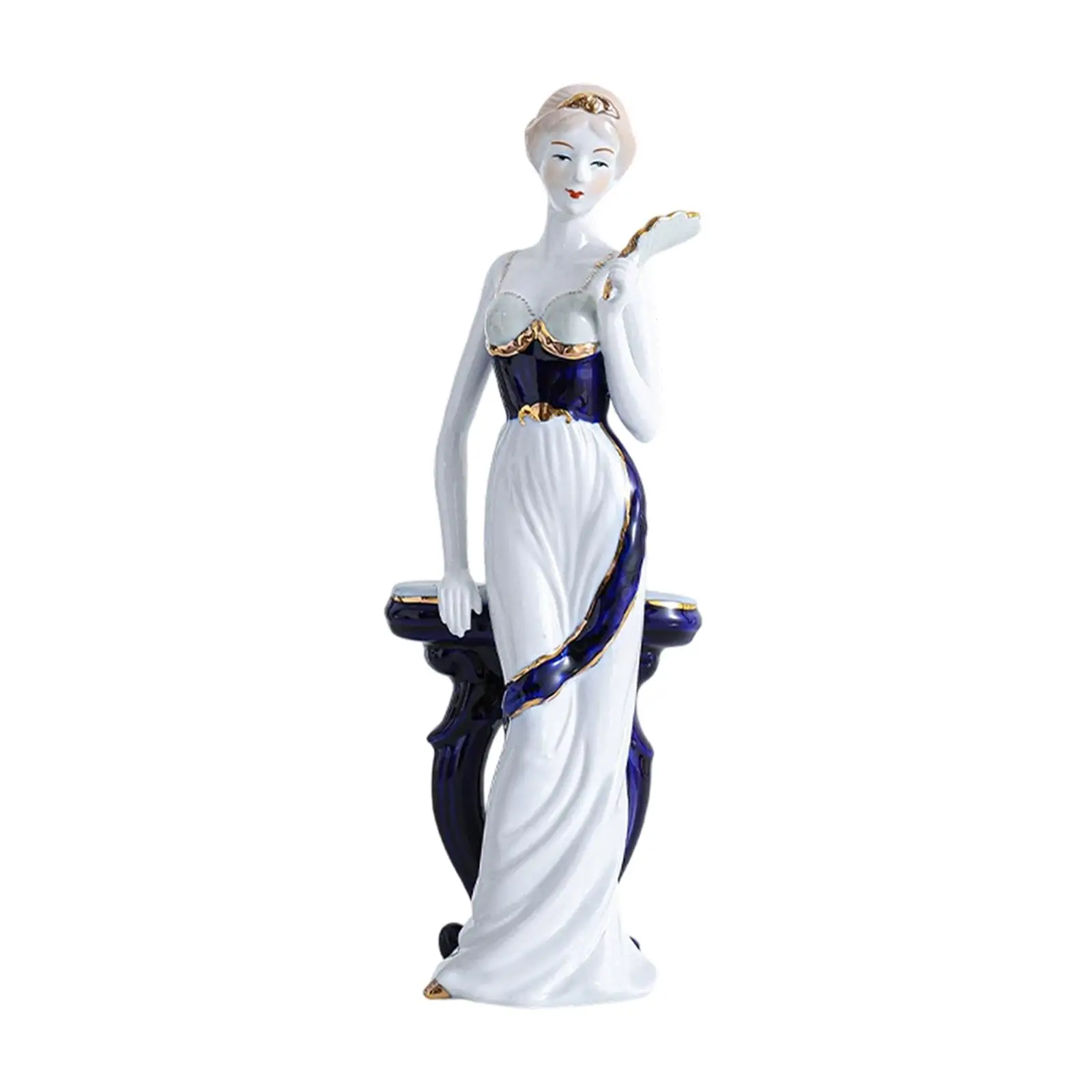 Ceramic Girl Statue Collectible Crafts Lady Figurine Sculpture Ornament for Fireplace Bookshelf Living Room Desk Bedroom