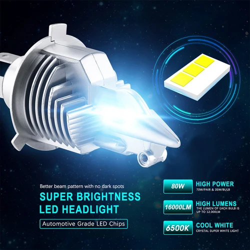 Imagen 2 del producto EURS 16000LM 80W 6000K Super h4 bombillas Led para faros de coche lampada Fighter Foco H4 9003 bombillas Led para faros de motocicleta y coche