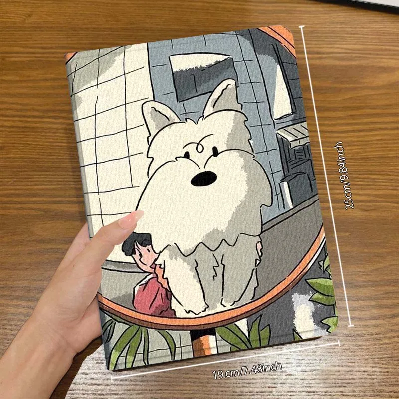 جرو أبيض على طراز الرسوم المتحركة لجهاز iPad Air Mini Pro 7 6 5 9.7 11 10.5 12.9 حافظة تابلت أوتوماتيكية للنوم/الاستيقاظ