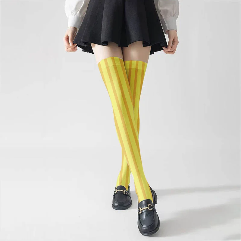 2025年ハロウィン 日本風ストライプロリータソックス 可愛い ソフトガール風 細見え オーバーニーロングストッキング コスチューム ボトムストッキング アクセサリー