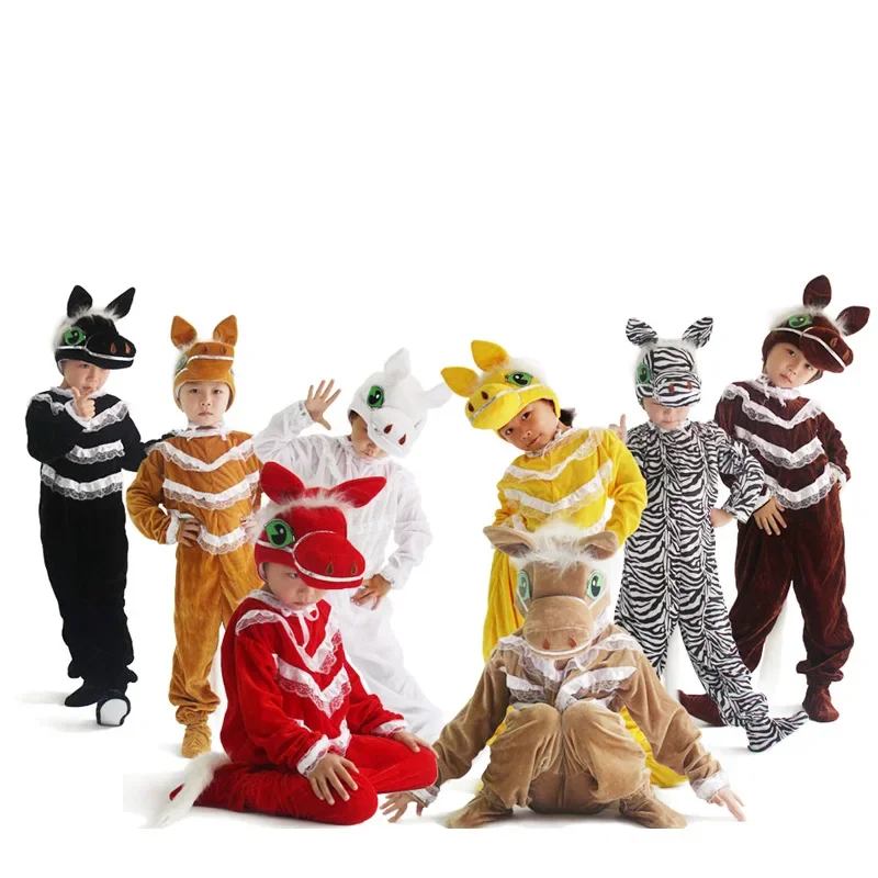 Lindo Animal de peluche de dibujos animados rojo blanco marrón sombreros de caballo espectáculo escolar niños adultos regalos accesorios Cosplay disfraz de Halloween