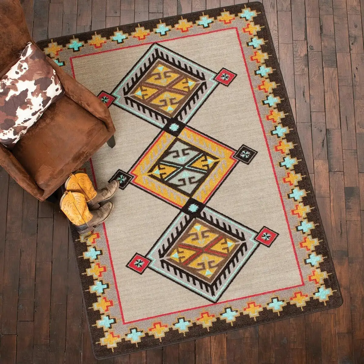 Living Room Rug Western Southwestern Aztec Printed Large Rectangular Carpet Non Slip for Coffee Table Sofa Floor Decor