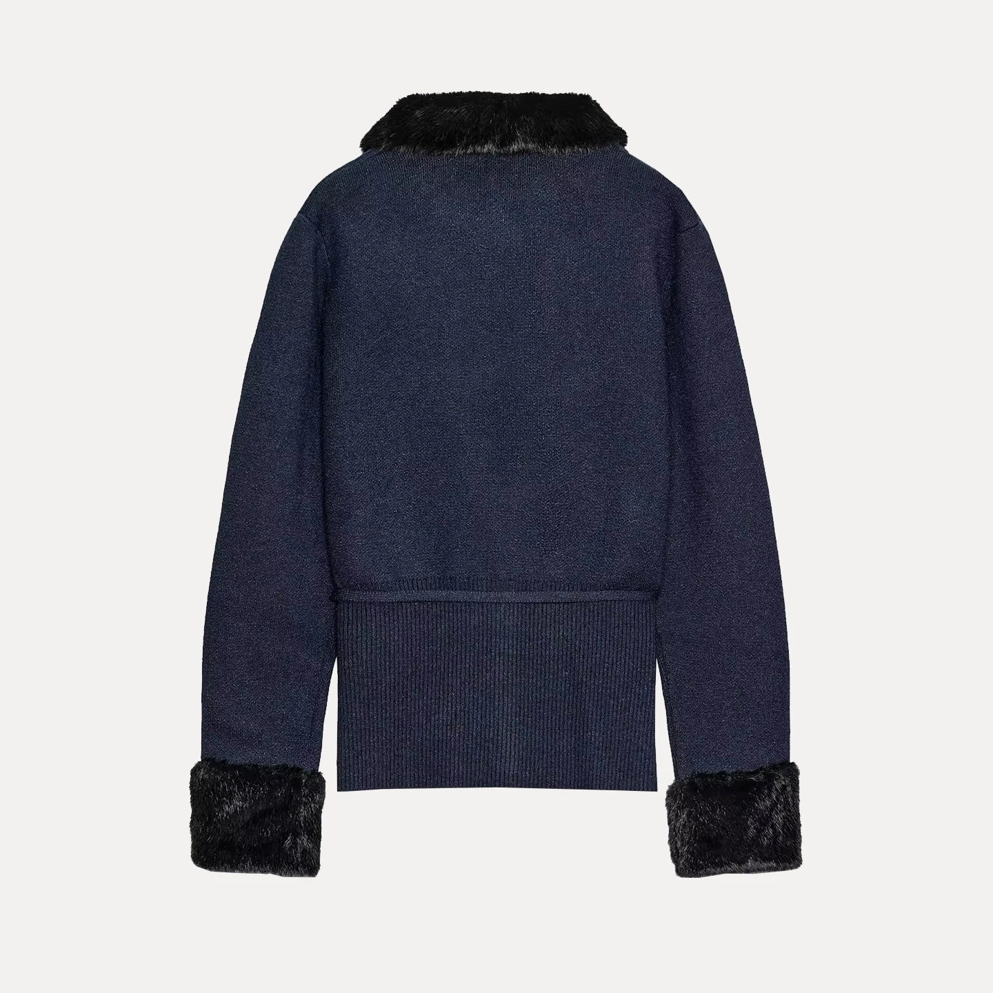 

Faionable Artificial Fur Effect Spliced Knitted Outerwear Z Women's Long Sve Cardigan Sle Autumn Collection