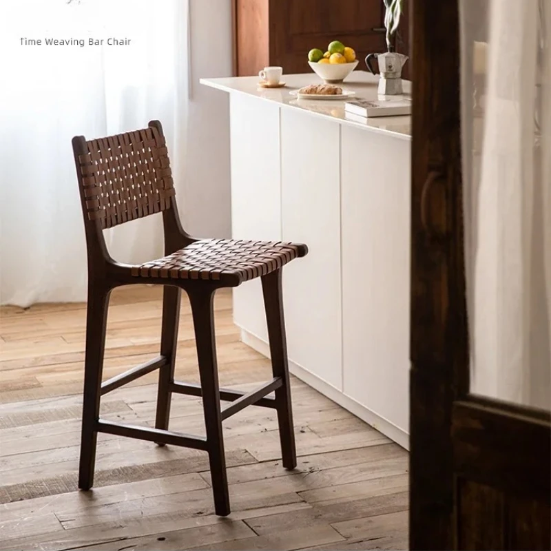 Cadeiras de bar com design de madeira, rattan, praia, sol, bambu, vintage, altas, ilha, pequena cozinha, sillas nórdicas, móveis para casa