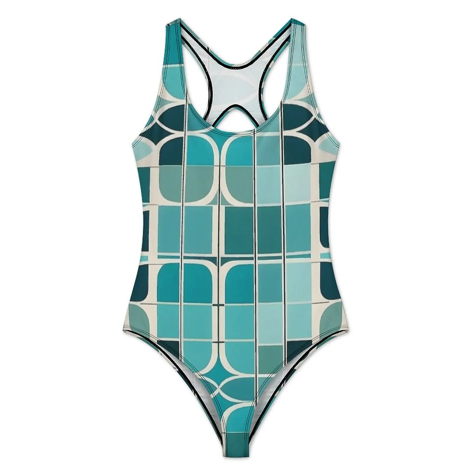 Mid Century Modern Geometric Abstract Print Swimsuit Push Up Swimwear One Piece Bath Bathing Suit Swimsuits Design Beach Outfits