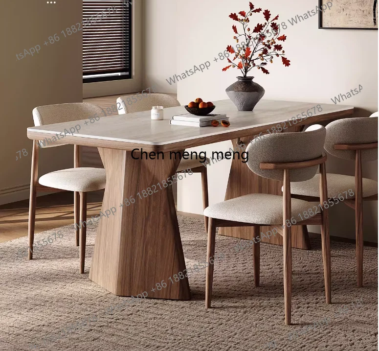 

Rock slab dining table light luxury modern simple medieval high-end living room walnut home solid wood dining table