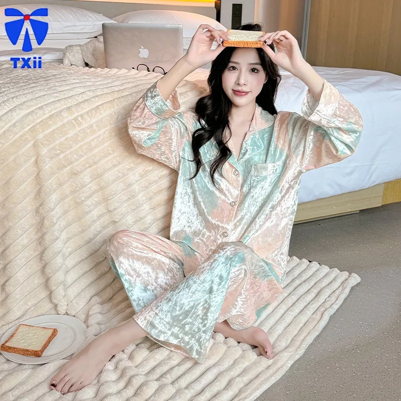 Pajamas Women's Spring Autumn Long Sleeve 2024 New Arrival Outwear Red Ins Style Winter Gold Diamond Velvet Home Clothes suit