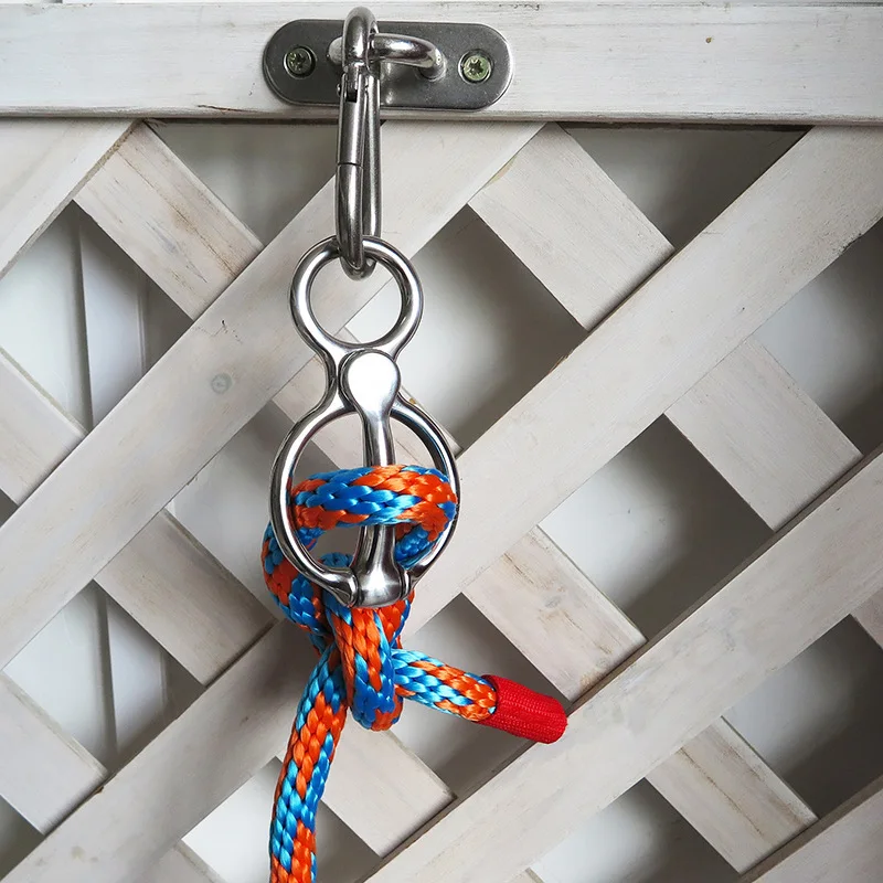 1 set di anelli per legare il cavallo in acciaio inossidabile, dispositivo per allenamento, sicurezza del cavallo, rilascio della corda incrociata, parti equestri, attrezzatura per l'allenamento del cavallo