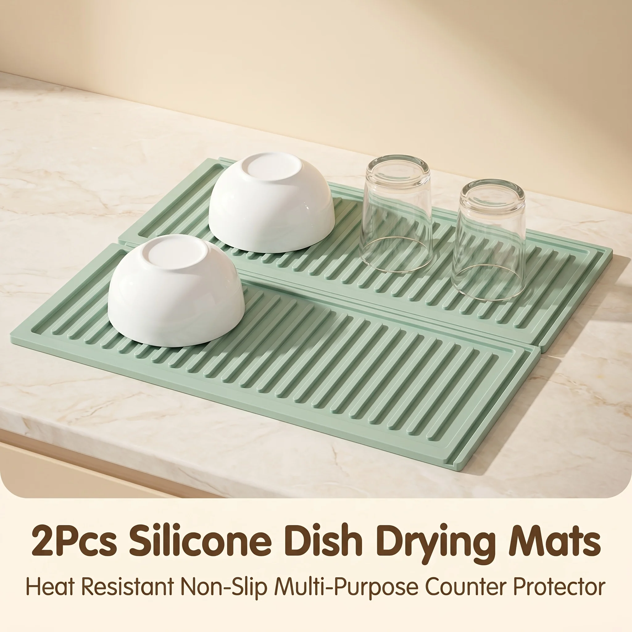 Set of 2 Heatproof Silicone Drying Pad Non-slip Counter Protector Easy Wash Kitchen Sink Draining Mat