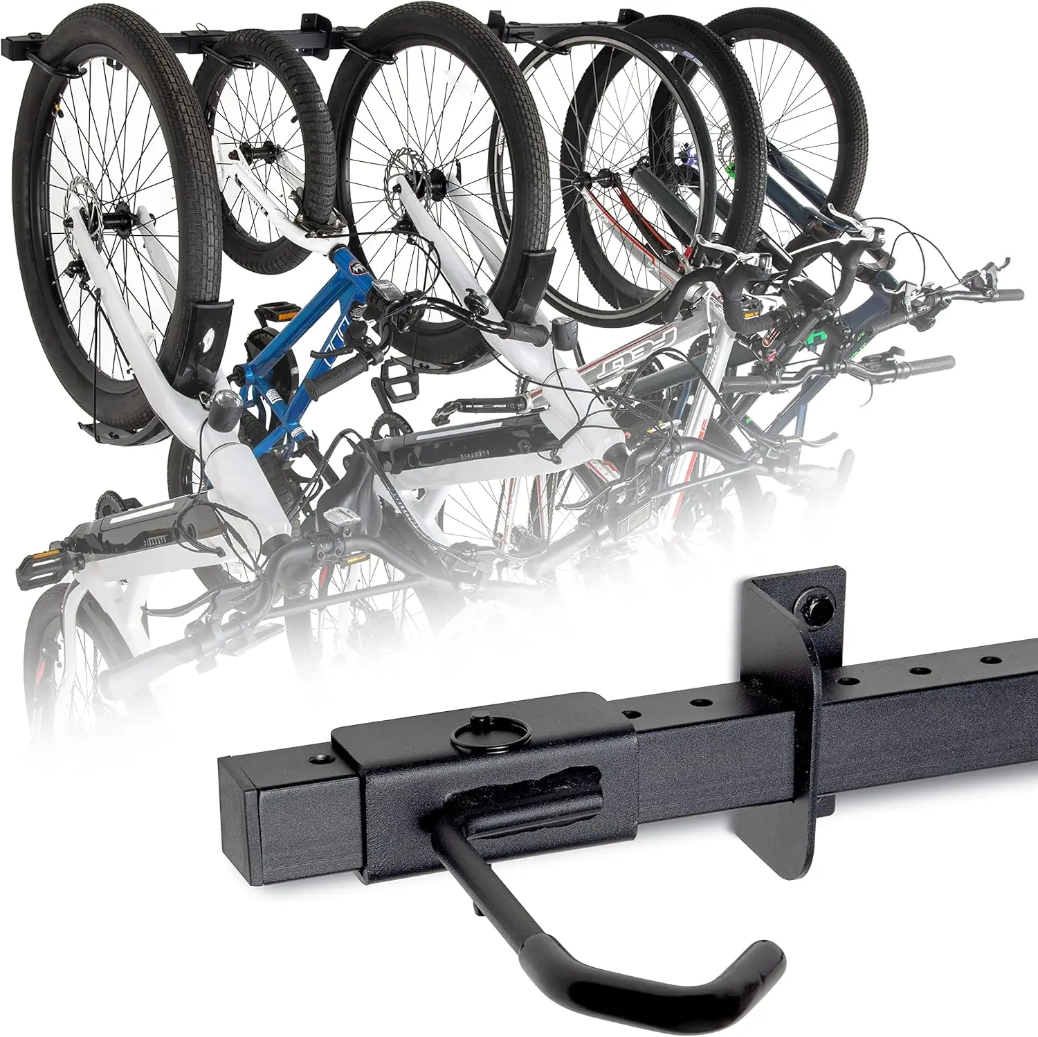 

Wall Mounted Bike Rack for Garage Holds 4-6 Bicycles with Adjustable Spacing Heavy Duty Steel