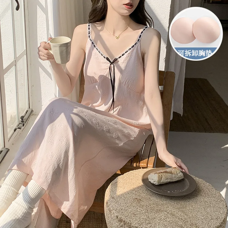 M-2XL Sommer Bh Pad Hosenträger Nachthemd Frauen Sommer Wolke Baumwolle Nachtwäsche Koreanische Student Ärmellose Pyjamas Kleid Homewear