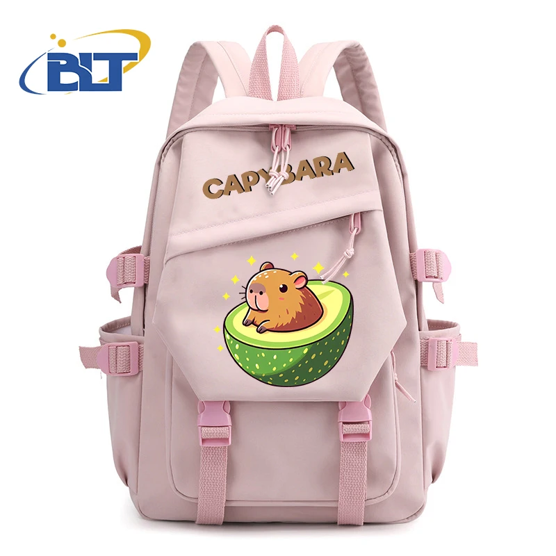 Cute Animal Capybara Printed Student Backpack Pink Girls Backpack Kids Gift