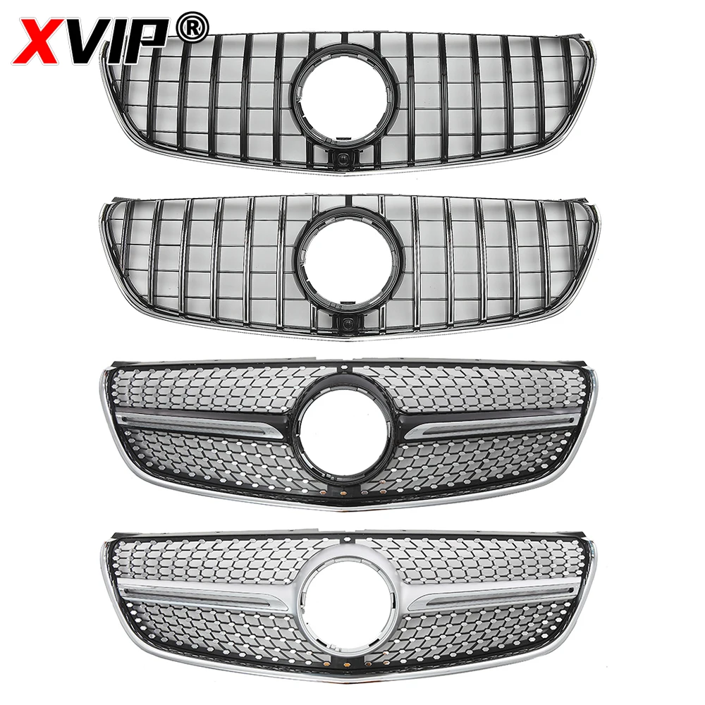 XVIP GTR Style Front Bumper Grille For Mercedes Benz V-Class W447 V250 V260 2016-2020 Chrome Diamonds Style Racing Grilles Mesh