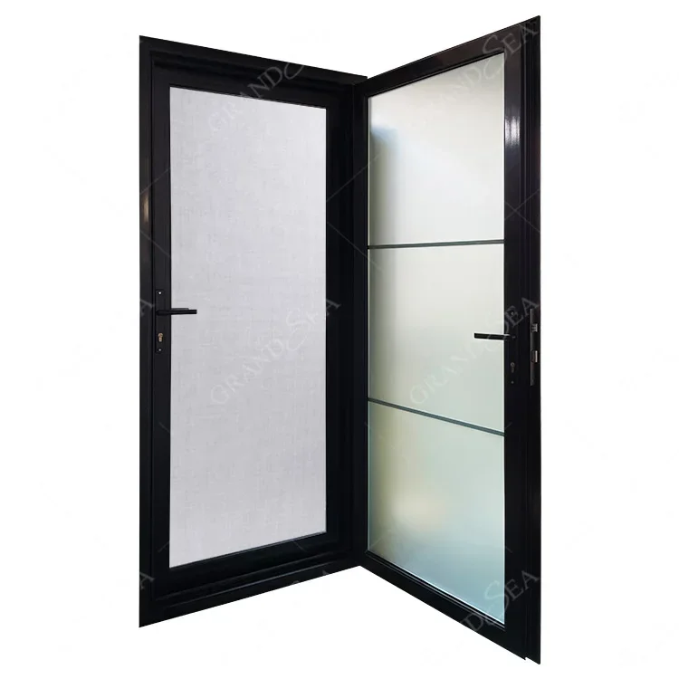 USA standard cheap black commercial bar double exterior tempered glazed aluminum frame swing door in Singapore