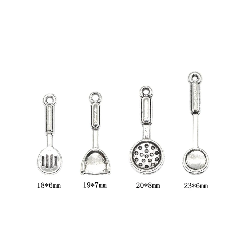 40pcs Mixed Cooking Ladle Shovel Spoon Charms Alloy Metal Antique SIlver Color Kitchen Tool Pendants For DIY Jewelry Making