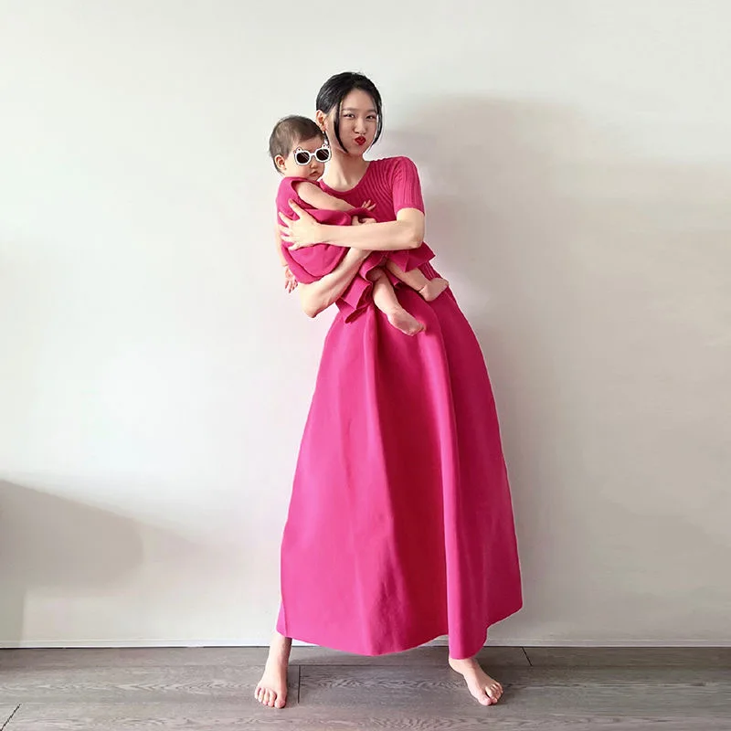 

Pink Rose French Elegant Style Tea Break Long Dress Small Fragrance Fashion Trend Women'Clothing Dresses f135