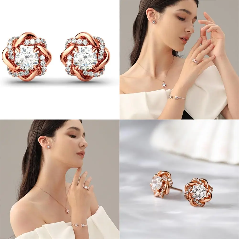 

Серьги из стерлингового серебра с кубическим цирконием, женские серьги-гвоздики с покрытием из розового золота, ювелирные изделия из серебра 925 пробы, долговечная элегантность