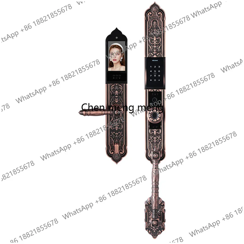 European High-End Cat Eye Smart Villa Lock 3D Fully Automatic Visual Graffiti Facial Recognition Fingerprint Wood WiFi