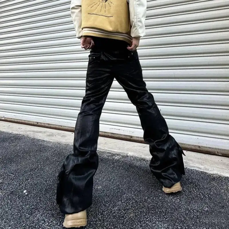 HKSH Primavera Autunno Uomo Dark RO Pantaloni in denim cerato con doppia cucitura High Street Punk Jeans elastici vintage svasati a gamba larga HK10422