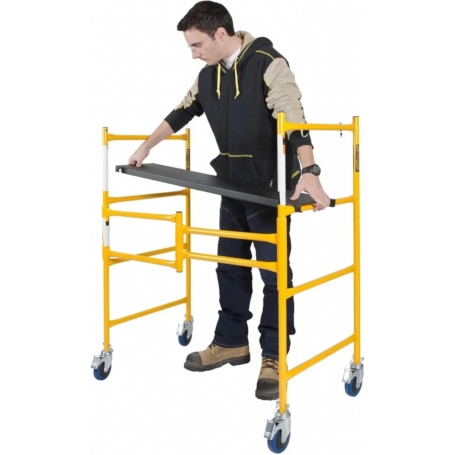 Plataforma de andaime, alcance de 9 pés, capacidade de 500 libras com rodas de travamento, amarelo