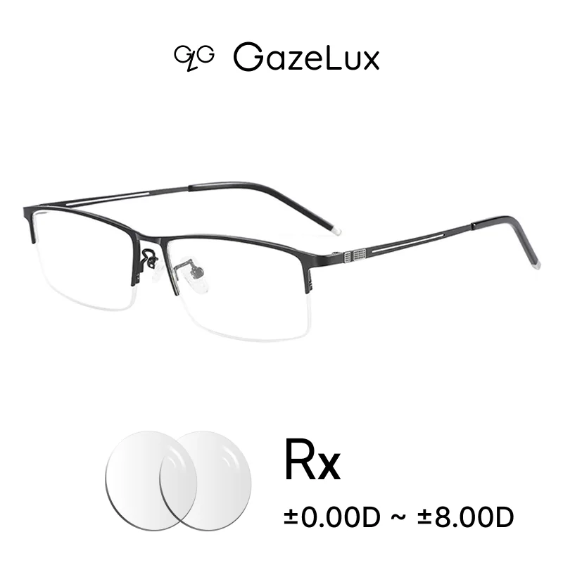 

Gazelux Men Prescription Optical Eyeglasses Titanium Business Work Light Spring Hinges Semi-rim Classic Gunmetal Reading Glasses