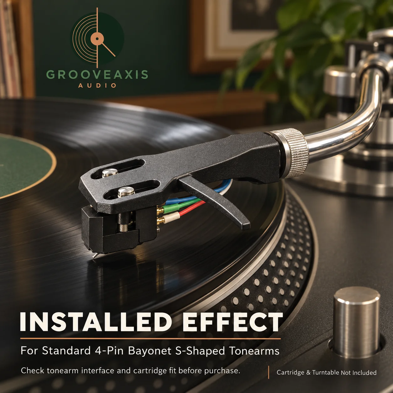 Cartridge Headshell GROOVEAXIS Aluminum Universal Prewired 4-Pin Mount for S-Shaped Tonearm Vinyl Record Player DJ
