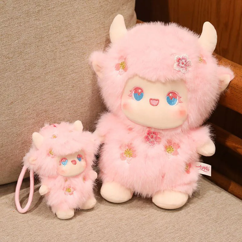 Cute Sakura Sheep Plush Toy Pink Lamb Stuffed Animal Plushie Keychain Bag Charm Pendant Gift for Girls Friends Family Kawaii