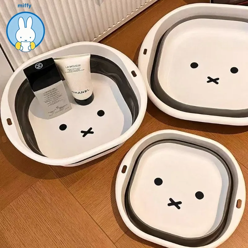 Kawaii Miffy Folding Basin Silicone Ultra Thin Large Size Portable Household Student Dorm Travel Outdoor Washing Water Basin