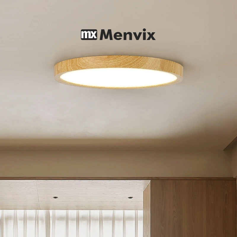 Modern LED Ceiling Light Circular Ultrathin Wood Grain Walnut Decorative Light Bedroom Dining Room Living Room Indoor Home Light