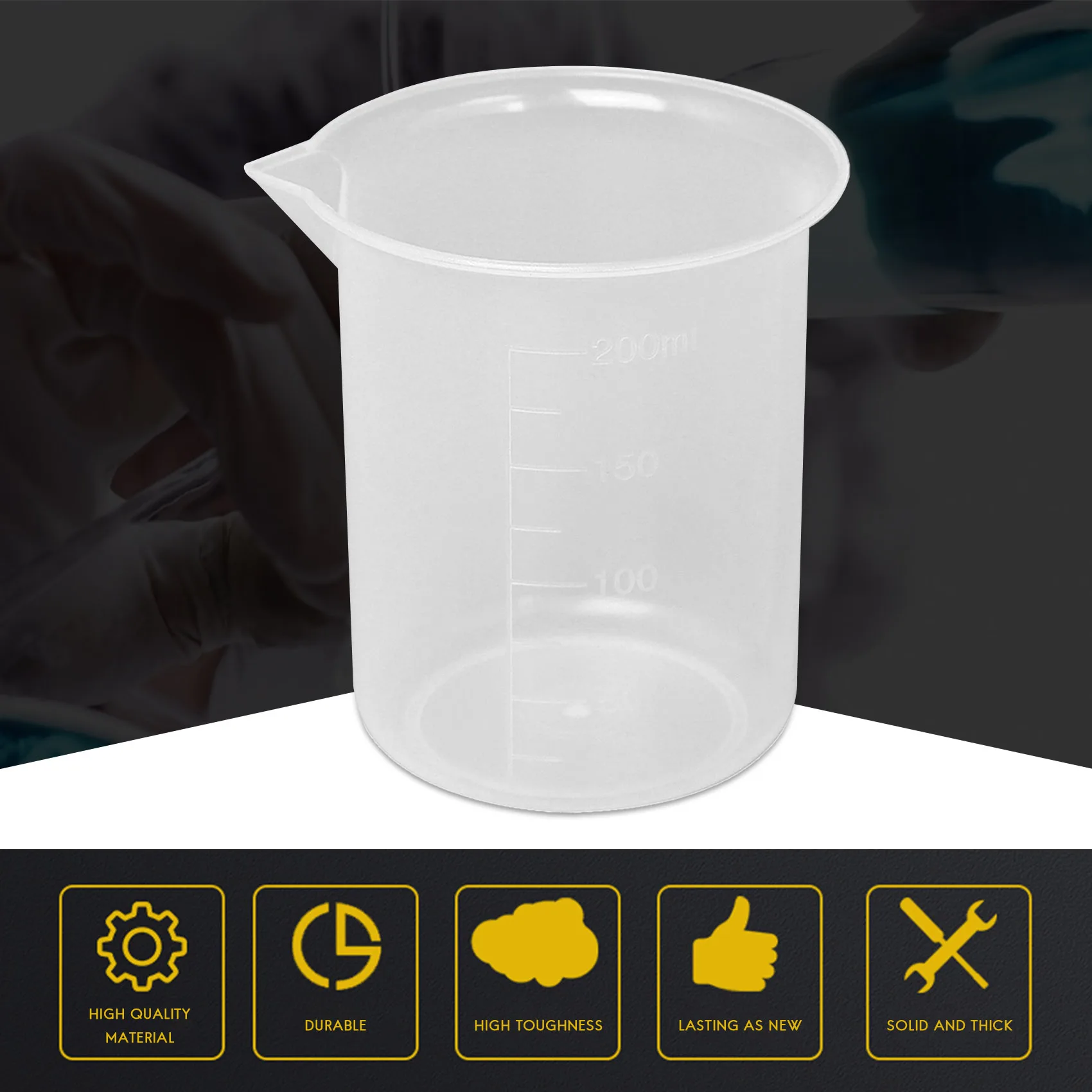 Vaso graduado de laboratorio de cocina A06K, vaso medidor de plástico transparente grueso con tapa, jarra medidora de 200mL, 2 uds.