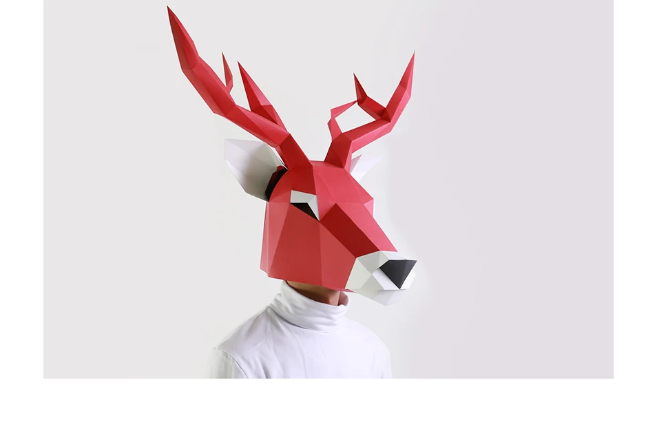 Elk 3D Paper Mold Head Mask Headgear Animal Model Halloween Cosplay Props Women Men Party Role Play Dress Up DIY Craft Masks